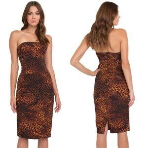 Black Halo Dress Women 0 Brown Black Leopard Print Strapless Sheath‎ Jackie